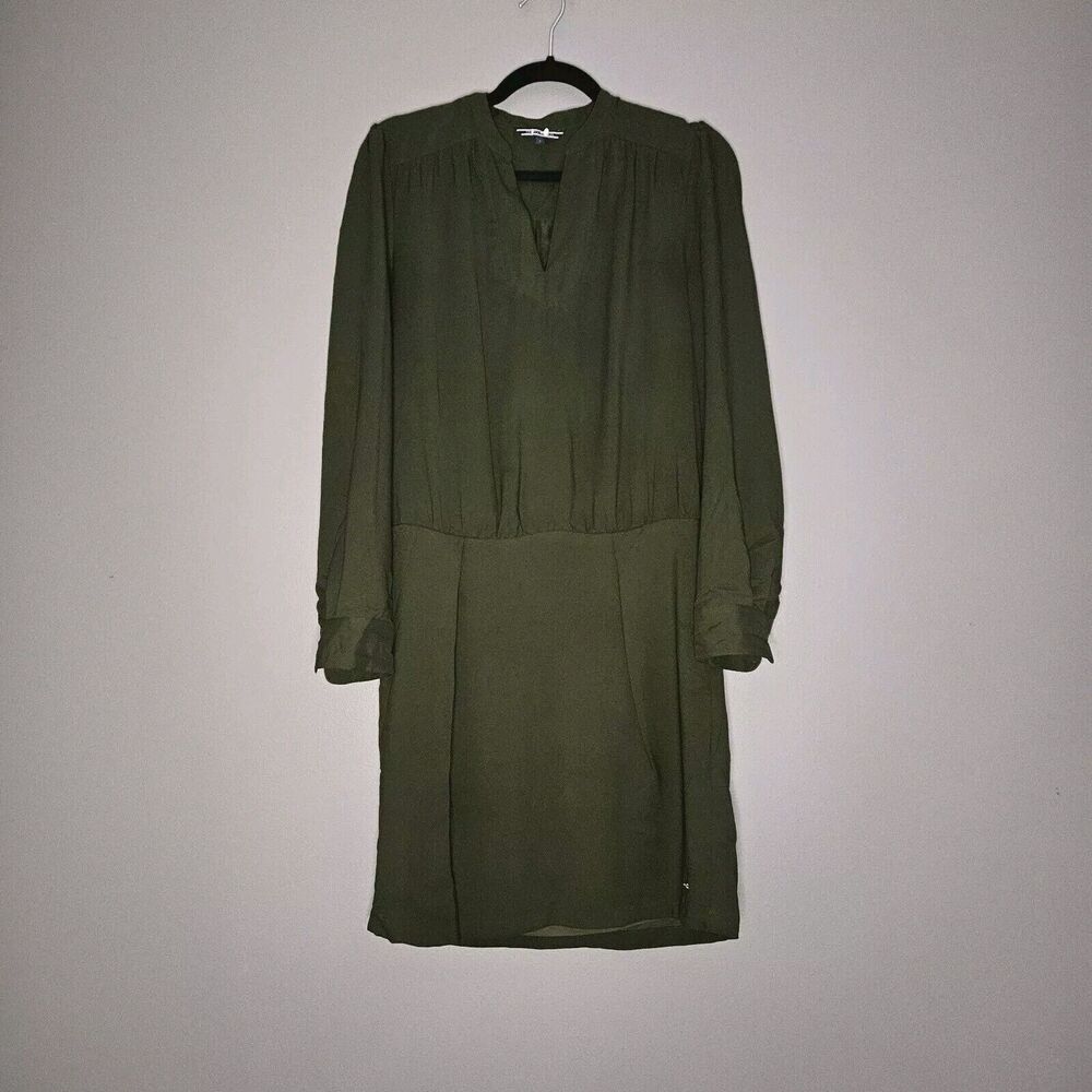 Tommy Hilfiger V-neck Dress Olive Long Sleeve Knee Length Women's Size 6 Pockets